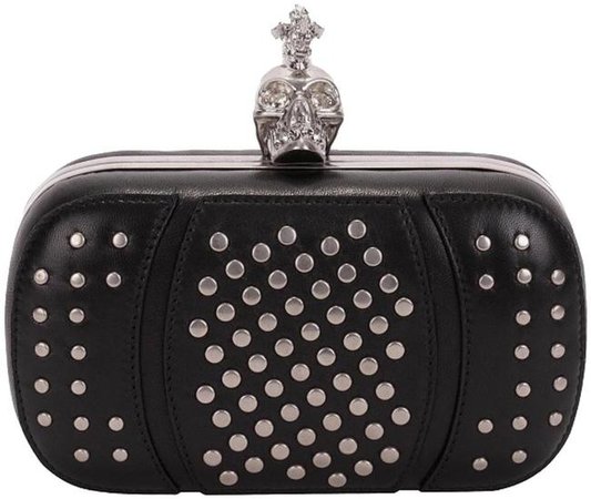 *clipped by @luci-her* Alexander McQueen Studded Heraldry Punk Skull Black Leather Clutch - Tradesy