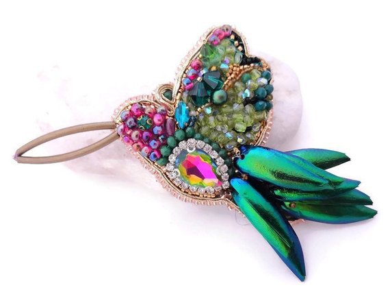 Hummingbird crystal brooch