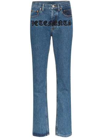 Vetements Gothic Magic Logo-Embroidered Straight-Leg Jeans SS20PA3272801 Blue | Farfetch