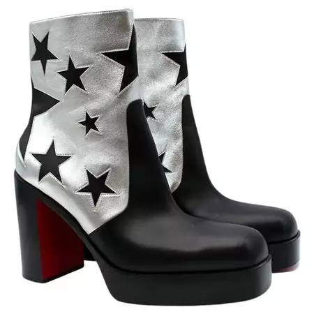 Christian Louboutin Black & Silver Star Applique Stage Platform Boots heels