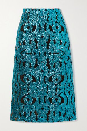 Sequined Velvet Midi Skirt - Turquoise