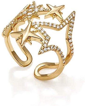 Amazon.com: JA.S.JR Star Rings Gold Rings for Women Cubic Zirconia Statement Rings Adjustable Open Rings: Clothing