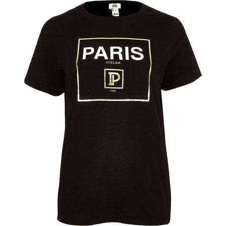 Black ‘Paris’ foil print T-shirt - T-Shirts - Tops - women
