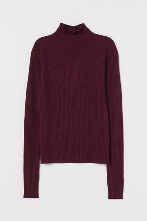 Ribbed polo-neck top - Burgundy - Ladies | H&M GB