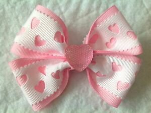 Pink & White Heart Hair Bow