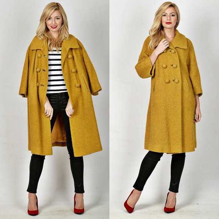 Vintage 70s Yellow Mod Peacoat Coat Boucle A Line jacket