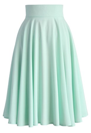 Creamy Pleated Midi Skirt in Mint - Retro, Indie and Unique Fashion