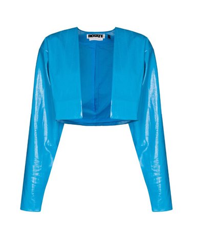 leather cropped blue jacket