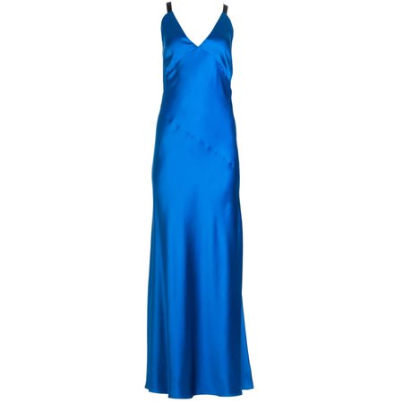 Blue Satin Maxi Dress