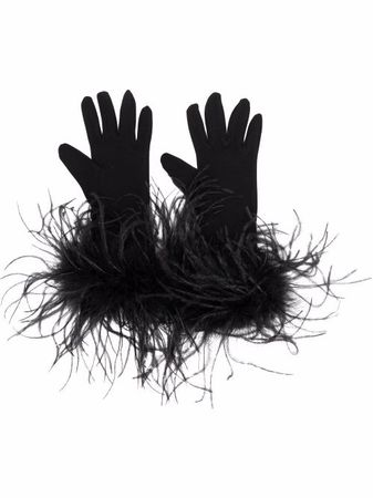 STYLAND feather-trim Gloves - Farfetch