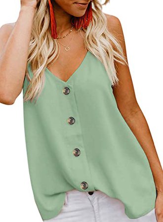 BLENCOT Women's Button Down V Neck Strappy Tank Tops Loose Casual Sleeveless Shirts Blouses at Amazon Women’s Clothing store