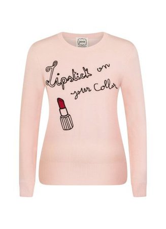 Dakota Lipstick Slogan Jumper | Vintage-Inspired Pink Knit | Joanie | Joanie Clothing