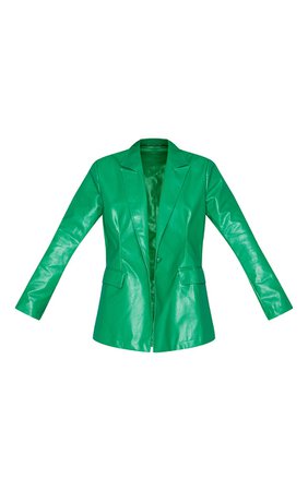 Petite Green Longline Faux Leather Blazer | PrettyLittleThing USA