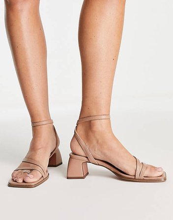 ASOS DESIGN Wide Fit Hampton block mid heeled sandals in beige | ASOS
