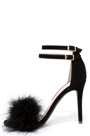 cute black heels with fluff