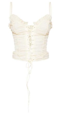 PLT cream woven ruched lace up corset top