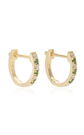 Mini 14K Gold Diamond and Tsavorite Huggie Earrings by EF Collection | Moda Operandi