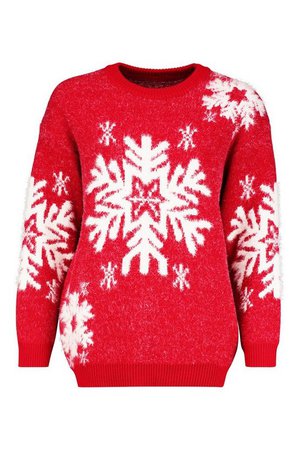 Premium Feather Knit Snowflake Christmas Jumper | Boohoo