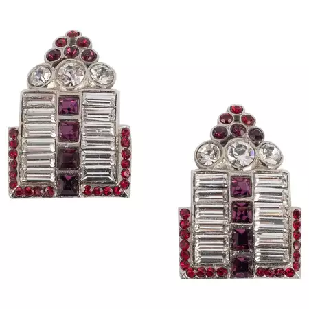Dior Silvery Metal Clip-on Earrings with Rhinestones For Sale at 1stDibs