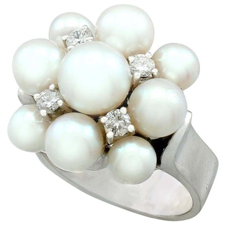 1960s Pearl and Diamond White Gold Cocktail Ring For Sale at 1stDibs
