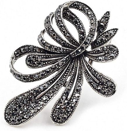 Amazon.com: Jana Winkle Rhinestone Black Flower Brooches Women Vintage Antique Silver Brooch Pin Elegant Exquisite Broches (Black): Clothing, Shoes & Jewelry