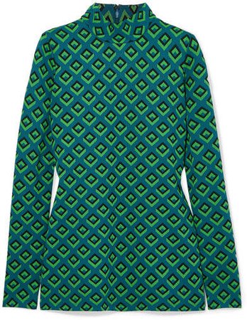 Jacquard-knit Turtleneck Top - Dark green
