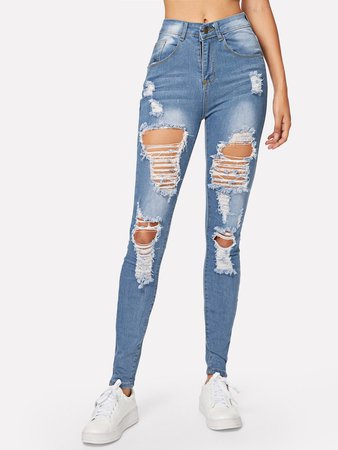Ripped Skinny Jeans - ROMWE