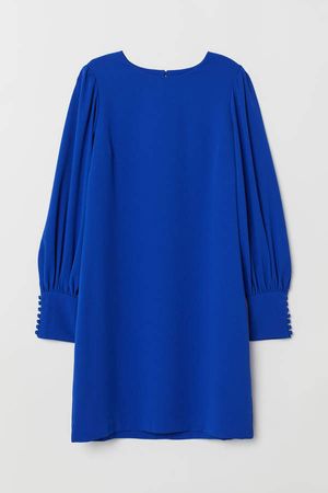 Dress with Puff Sleeves - Blue