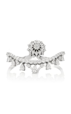 18K White Gold Diamond Double Finger Spiral Ring by Yeprem | Moda Operandi