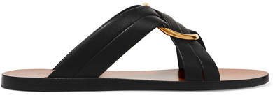 Rony Embellished Leather Slides - Black