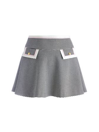 Sim Drop-waist Fit Flare Mini Skirt In Houndstooth Xs Black/ecru | Alice And Olivia