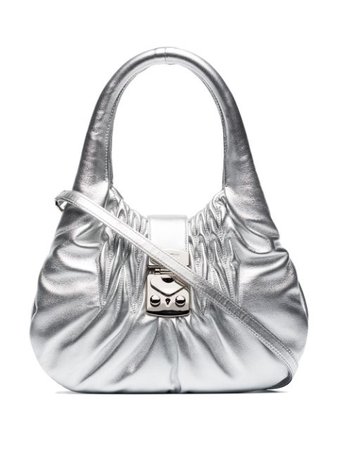 Miu Miu Ruched-Effect Shoulder Bag 5BC0672C9P Silver | Farfetch