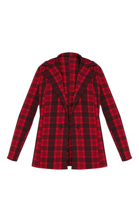 Red Tartan Checked Blazer | Coats & Jackets | PrettyLittleThing USA