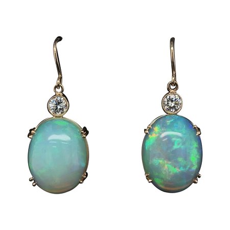 Opal and Diamond Gold Drop Earrings Estate Fine Jewelry For Sale at 1stDibs