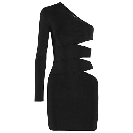 *clipped by @luci-her* Balmain One-Shoulder Cutout Stretch-Knit Mini Dress