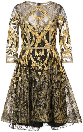 mesh overlay metallic embroidered dress