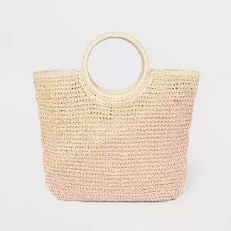 Straw Circle Handle Tote Handbag - A New Day™ Blush : Target