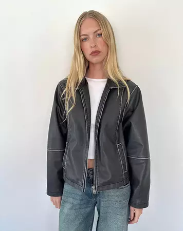 Black PU Distressed Jacket | Brittany – motelrocks-com-us