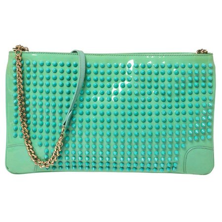 Christian Louboutin Mint Green Patent Leather Spiked Loubiposh Clutch Bag For Sale at 1stDibs