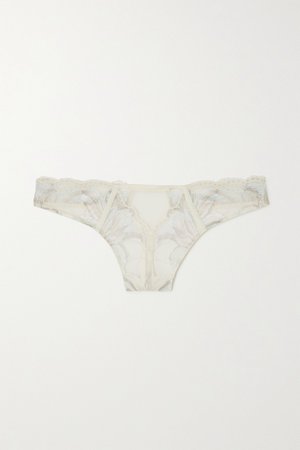 White Amarylis lace-trimmed tulle thong | Calvin Klein Underwear | NET-A-PORTER