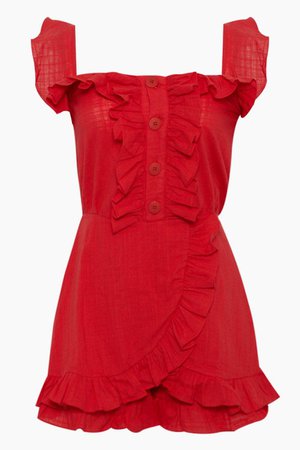 CLUBE BOSSA Follina Ruffle Romper - Pepper Red - Bikini.com Deals & Sales - EnvyWe.com
