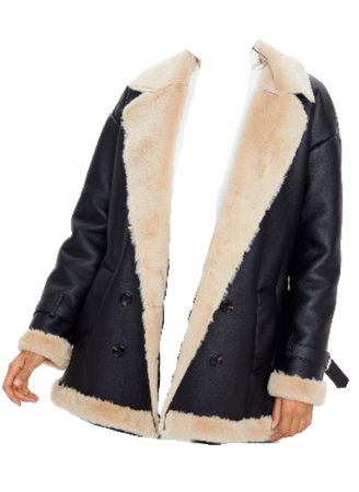 Black PU faux fur trim vintage style coat-PLT