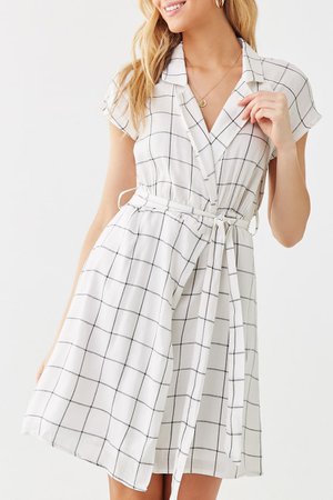 Grid Print Wrap Mini Dress