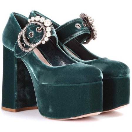 crushed velvet green platform heels