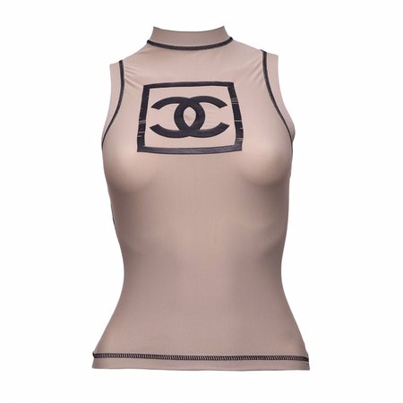 Chanel Sport CC Logo Tank Top in Tan and Black. Tan... - Depop