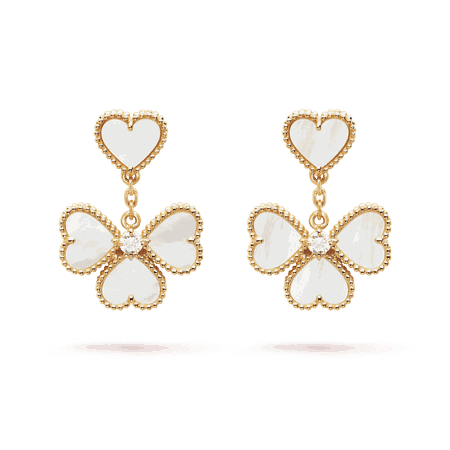Van Cleef & Arpels - Sweet Alhambra effeuillage earrings Yellow gold, Diamond, Mother-of-pearl