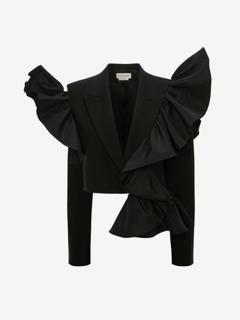 Cropped Ruffle Jacket in Black | Alexander McQueen US