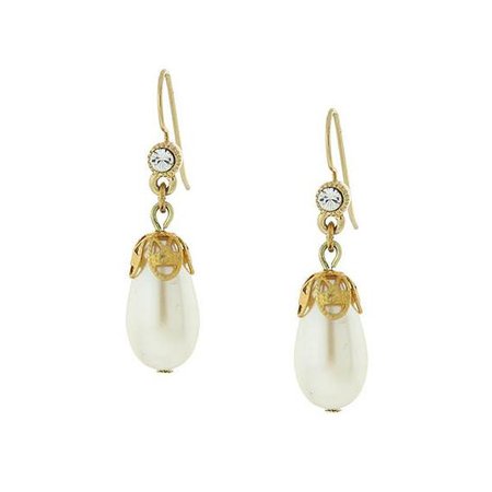 Gold Tone Costume Pearl and Crystal Accent Drop Earrings