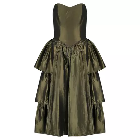 "Katerina" Strapless Olive Green Taffeta Dress For Sale at 1stDibs