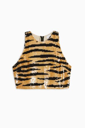 Tiger Sequin Crop Blouse | Topshop